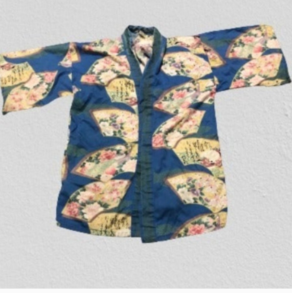 Vintage 1960s 1970s Open Printed Kimono
